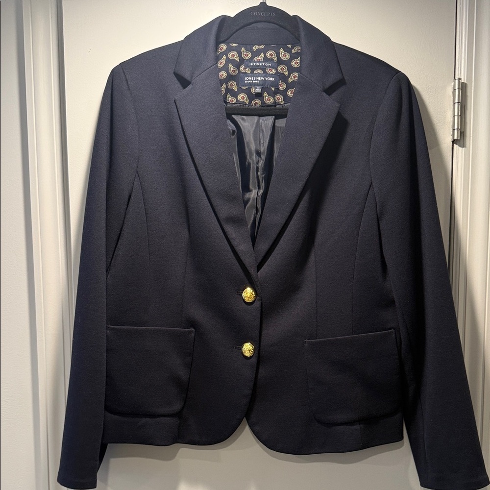 Jones New York Navy Blazer with Gold-Tone Buttons